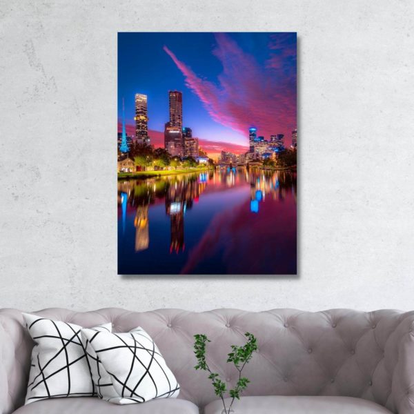 Canvas Print of A Gaze Down the Yarra River, Melbourne, Victoria in the Living Room
