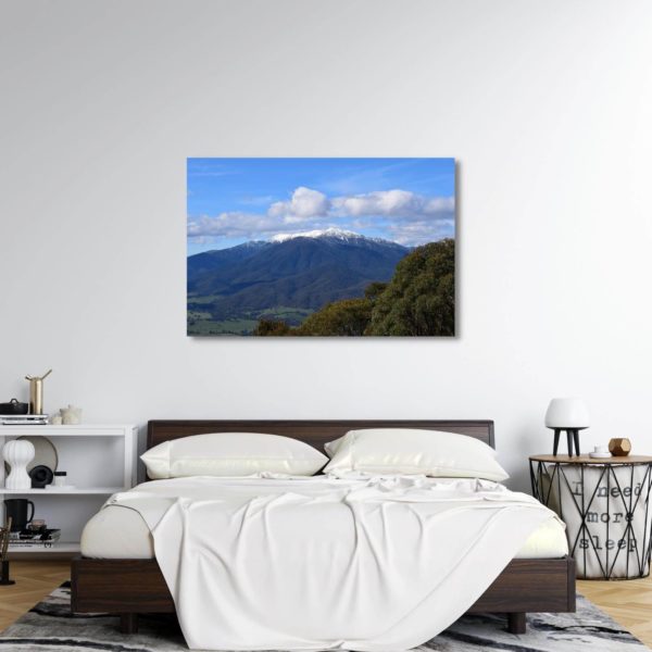 Canvas Print of Bright Snowy Mountain, Victoria in Bedroom
