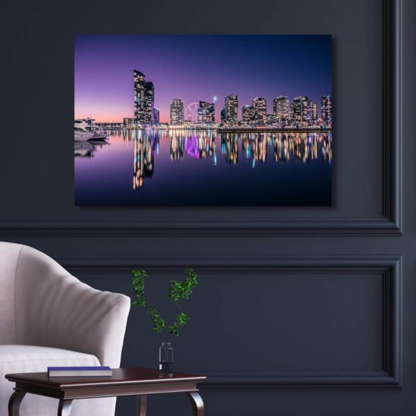 Canvas Print of Docklands Reflections, Melbourne, Victoria in Sitting Area