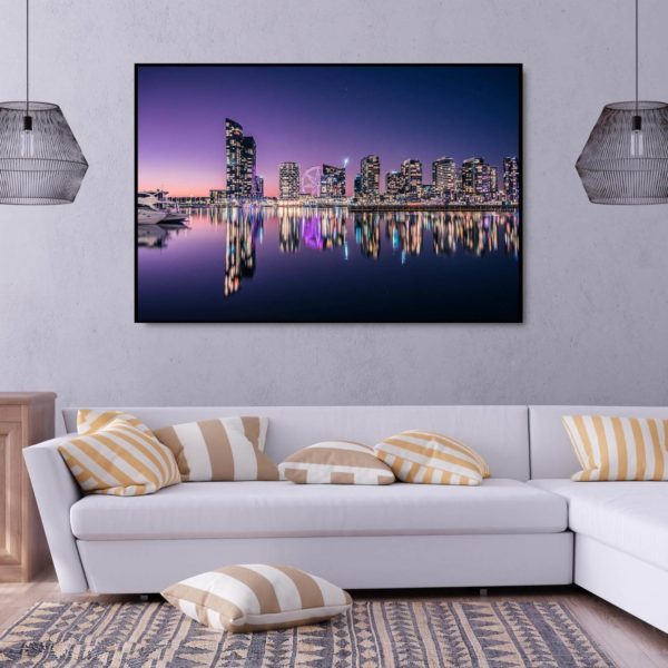 Canvas Print of Docklands Reflections, Melbourne, Victoria in the Living Room