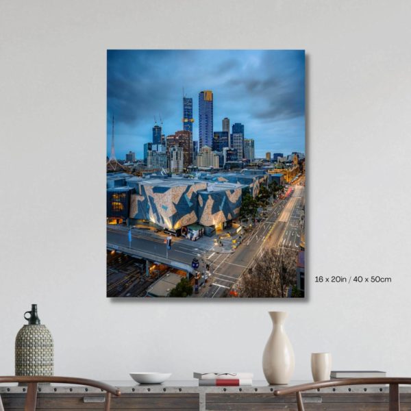 Canvas Print of Federation Square from Above, Melbourne, Victoria in Living Area