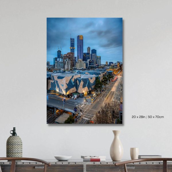 Canvas Print of Federation Square from Above, Melbourne, Victoria in Living Area