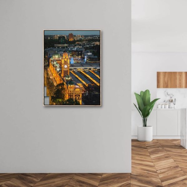 Canvas Print of Flinders Street Station, Melbourne From Above in Living Area