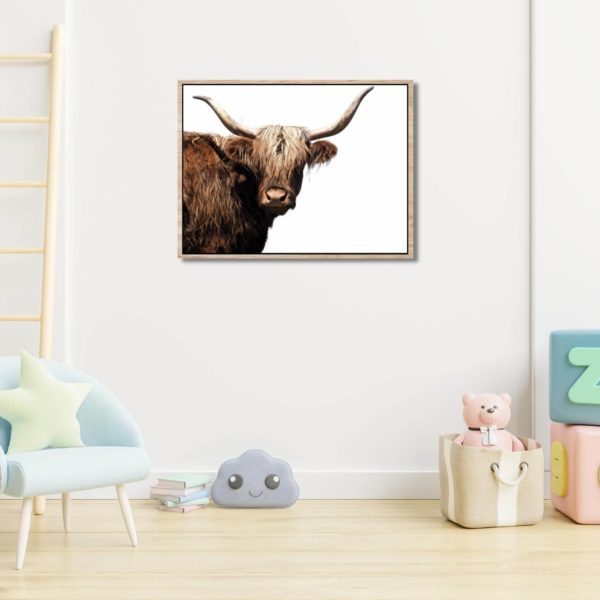 Canvas Print of Highland Cow White Horn in Playroom