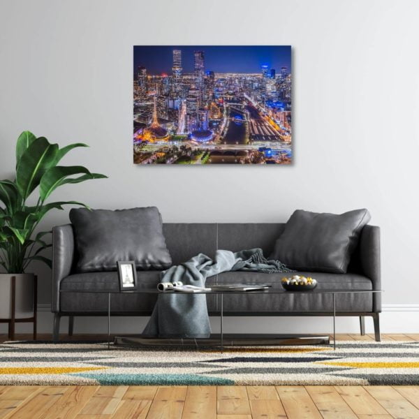 Canvas Print of Melbourne City Lights Up in Living Room