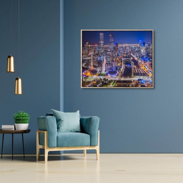 Canvas Print of Melbourne City Lights Up in Sitting Area