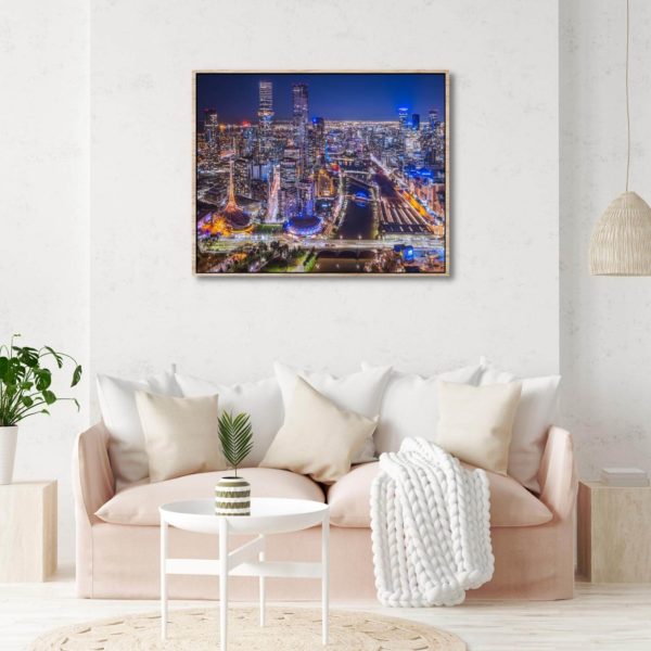 Canvas Print ofMelbourne City Lights Up in Living Room