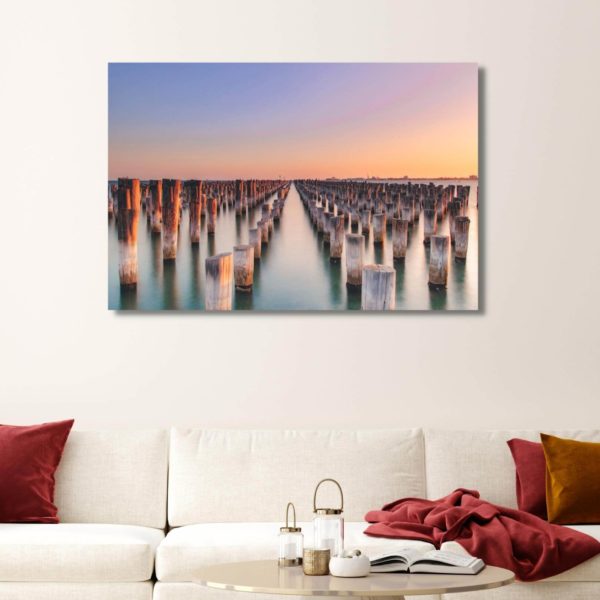 Canvas Print of Princes Pier Sunset, Melbourne, Victoria in Living Room