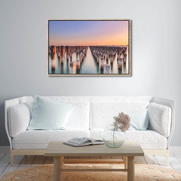 Canvas Print of Princes Pier Sunset, Melbourne, Victoria in Living Area