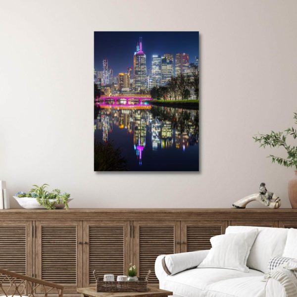 Canvas Print in Yarra River Night Reflections in Living Room