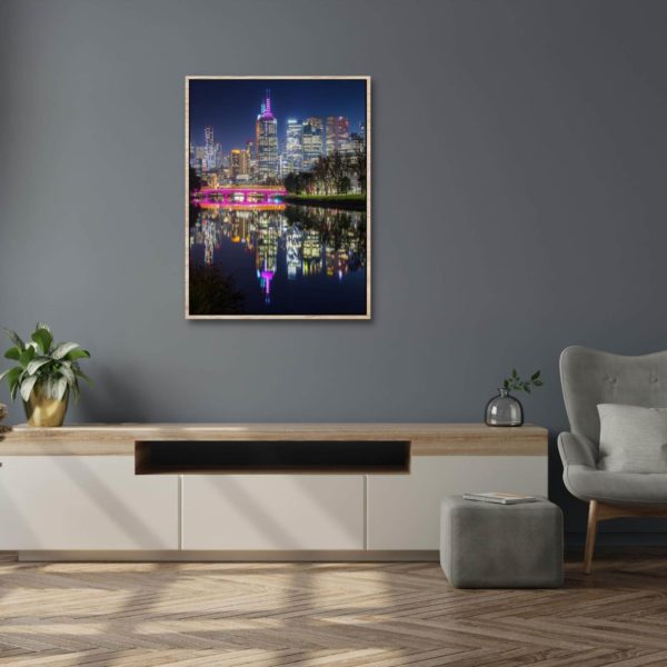 canvas Print of Yarra River Night Reflections in Living Room