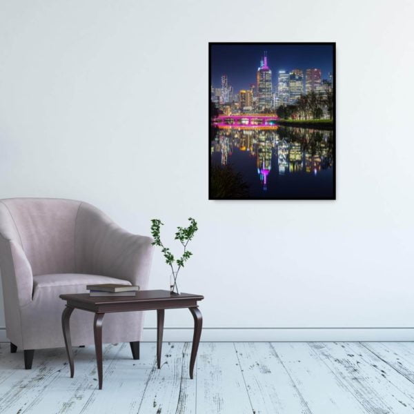 Canvas Print of Yarra River Night Reflections in sitting Area
