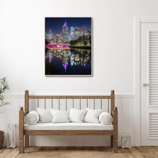 Canvas Print of Yarra River Night Reflections in Waiting Room