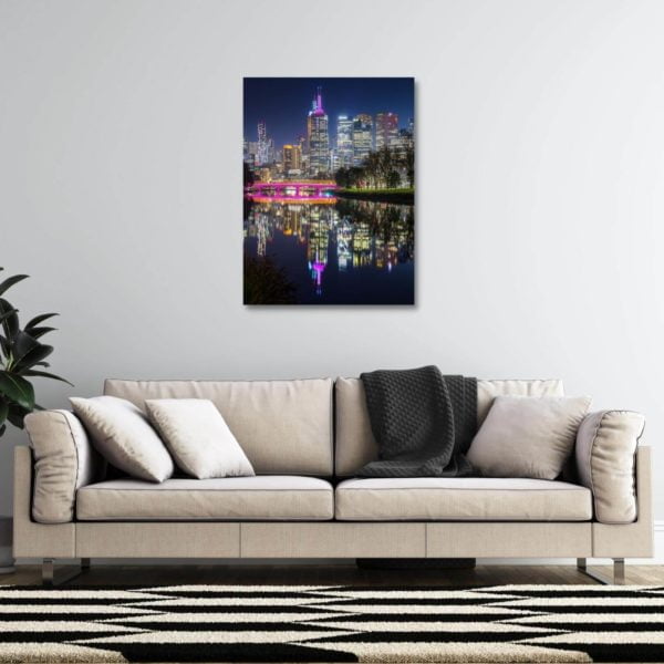 Canvas Print of Yarra River Night Reflections in Living Room