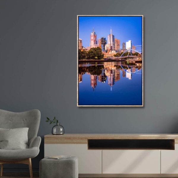 Canvas Print of Melbourne Reflection on Yarra River, Melbourne, Victoria in Sitting Room