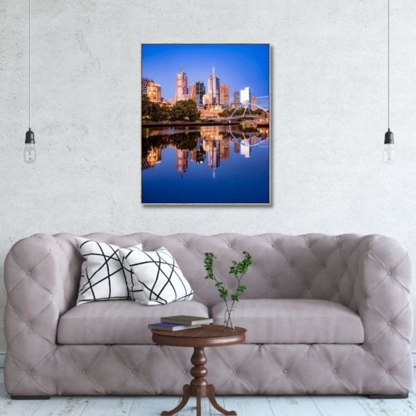 canvas print of Melbourne Reflection on Yarra River in living room