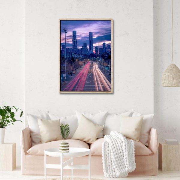Canvas Print of Olympic Boulevard Light Trails, Melbourne, Victoria in Living Room