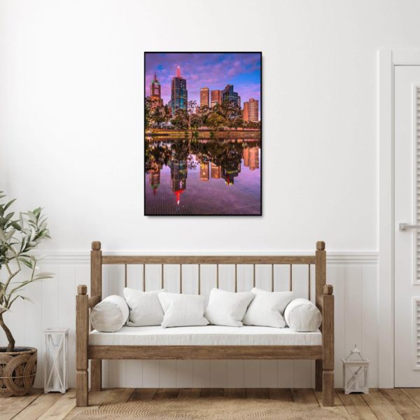 Canvas Print of Purple Sunset Over Melbourne, Victoria in Waiting Room