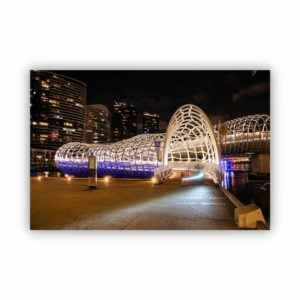 wall print decor of the Webb Bridge in Melbourne with light trail of a cyclist going through it.