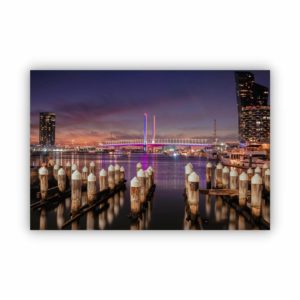 Elegant canvas print with Bolte Bridge view from the Habour Promenade in dark blue and purple colours.