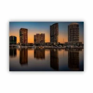 Photography of highrise buildings in Docklands Melbourne in earthy tones.