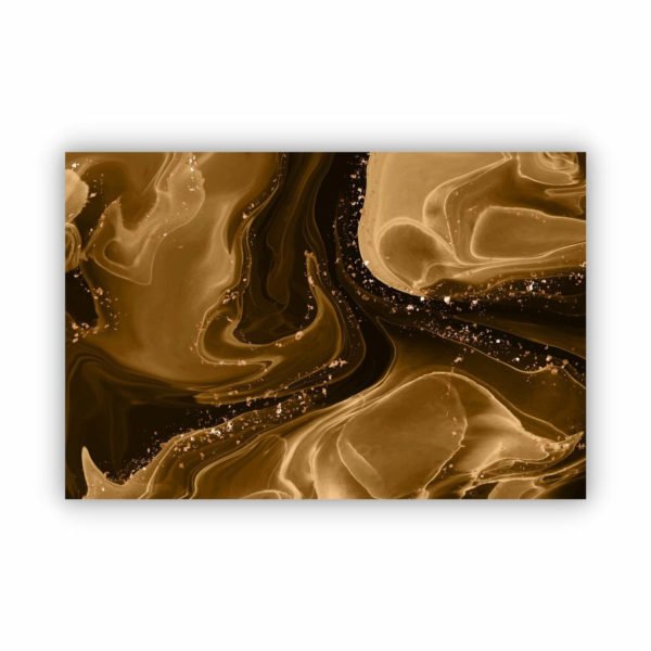 abstract art of golden alcohol ink painting on a black canvas.