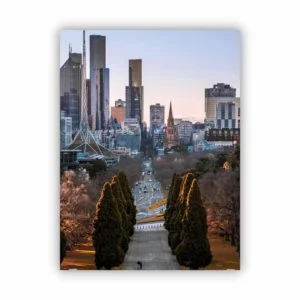 A stunning photograph of Melbourne city view from the shrine of remembrance building.