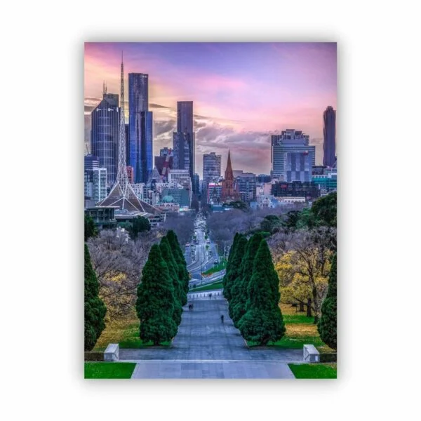 Canvas print of melbourne city view from the shrine of remembrance during winter solstice