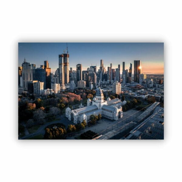 aerial photography of Melbourne Royal Exhibition Building during sunset.