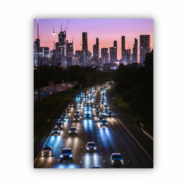 canvas print of melbourne city during evening rush hour