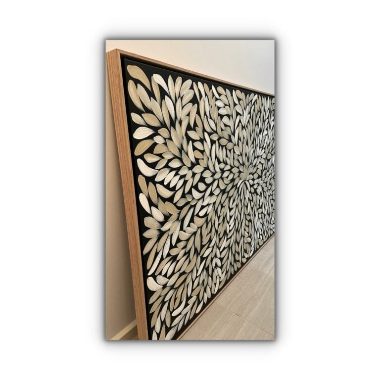 leaves painting stretched and framed in raw Australian oak floating frame