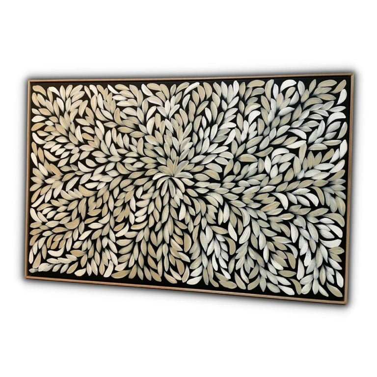 leaves painting in raw oak frame