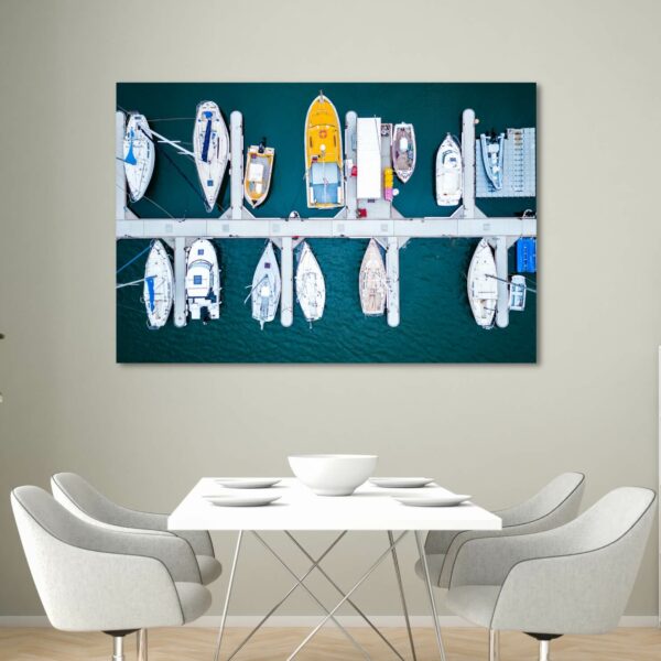 top view canvas print of yachts floating along the St Kilda Docks.