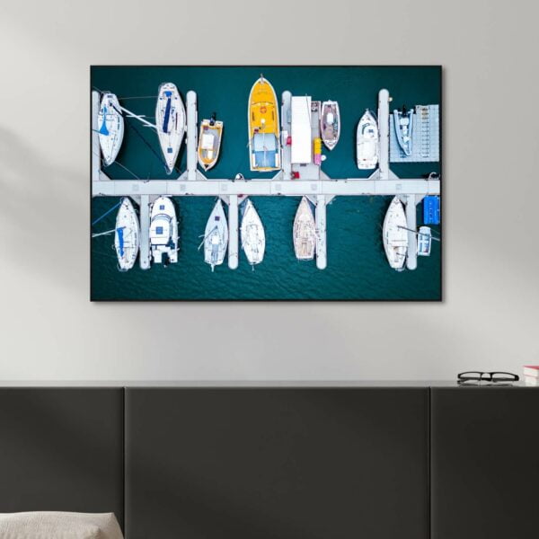 top view canvas print of yachts floating along the St Kilda Docks.