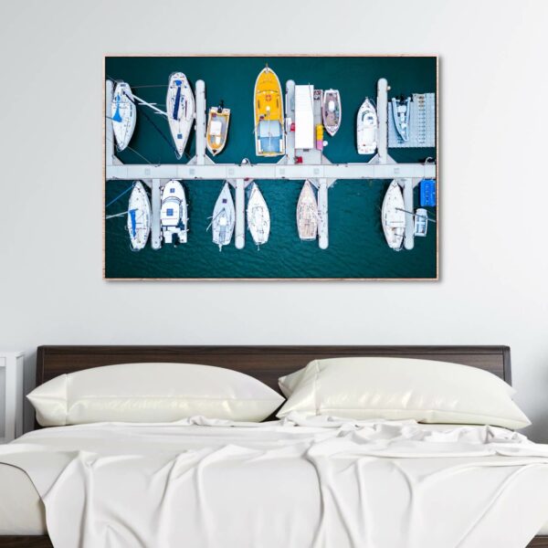 top view canvas print of yachts floating along the St Kilda Docks.