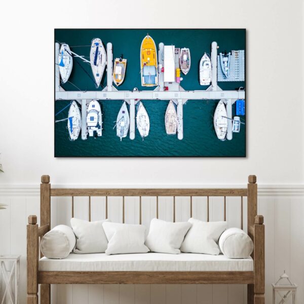 top view canvas print of yachts floating along the St Kilda Docks.