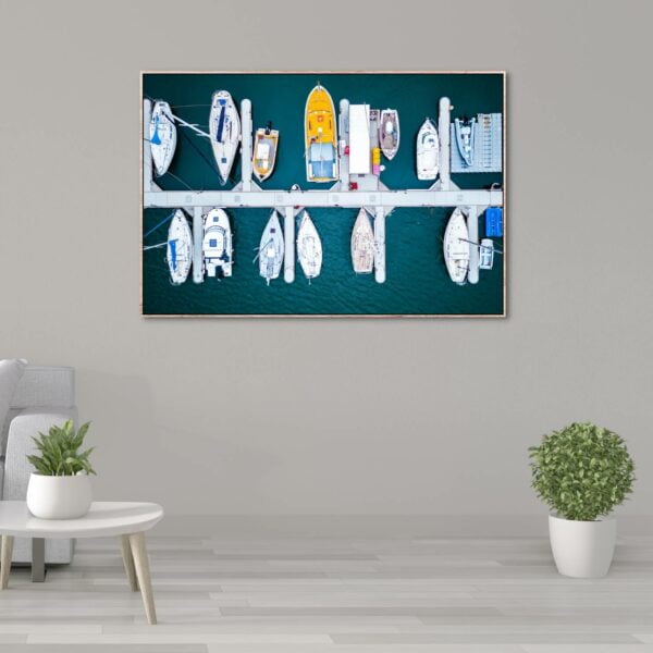 top view canvas print of yachts floating along the St Kilda Docks.