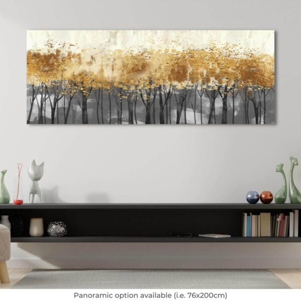 Canvas artwork of panoramic golden forest trees