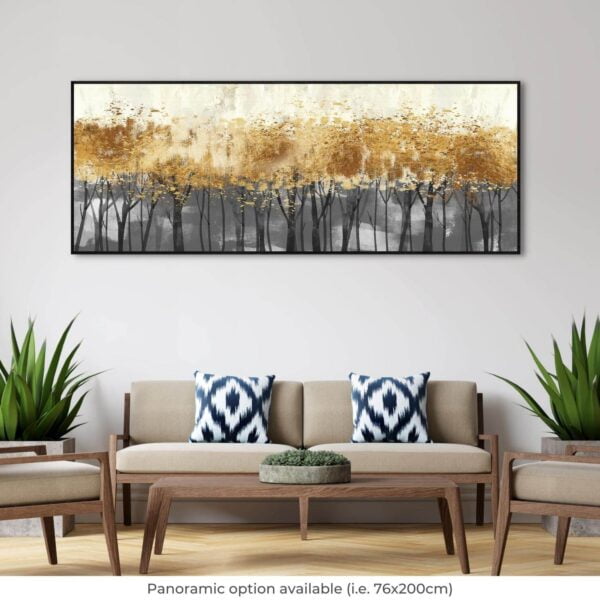 Canvas artwork of panoramic golden forest trees