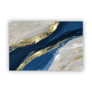 an abstract digital painting with grey, blue and gold colours printed on high quality canvas
