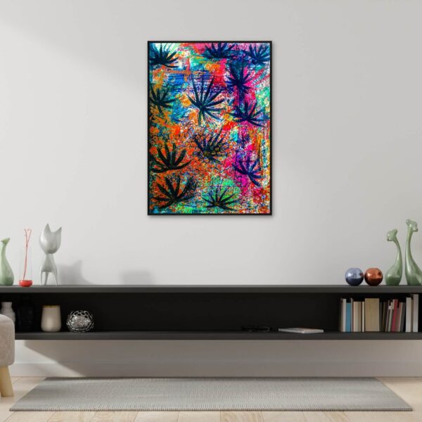 an artwork of vibrant colourful abstract flowers
