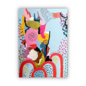 a canvas artwork of modern abstract with funky colourful blend of shapes and colours