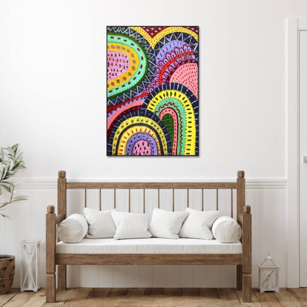 abstract painting for colourful rainbows and shapes
