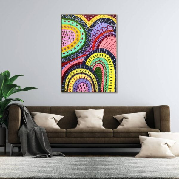 abstract painting for colourful rainbows and shapes
