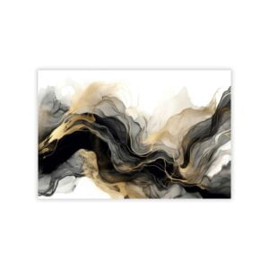abstract waves artwork in black and gold canvas print