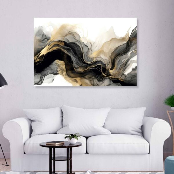 abstract waves artwork in black and gold canvas print