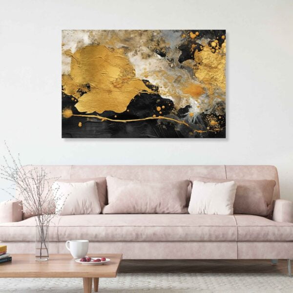 black and gold abstract artwork on canvas print