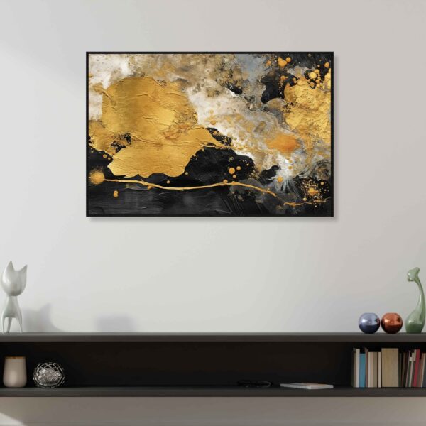 black and gold abstract artwork on canvas print