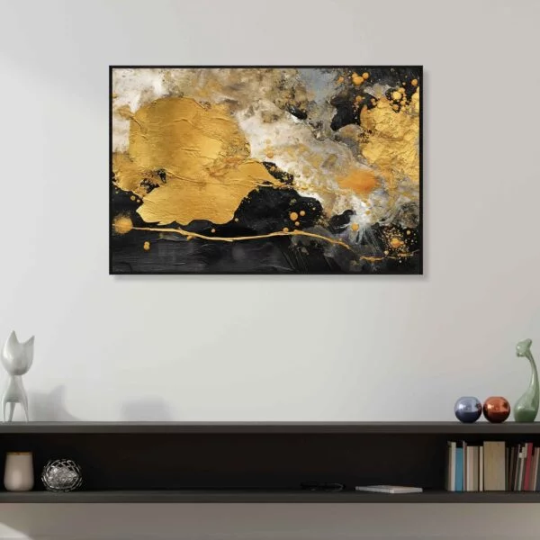 black and gold abstract artwork on canvas print