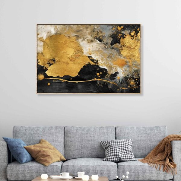 black and gold abstract artwork on canvas print